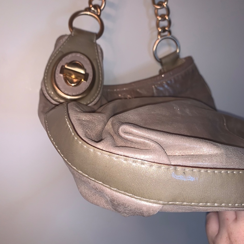 Coach Peyton Metallic Pewter Shimmer Leather Shoulder Bag - Picture 9 of 15